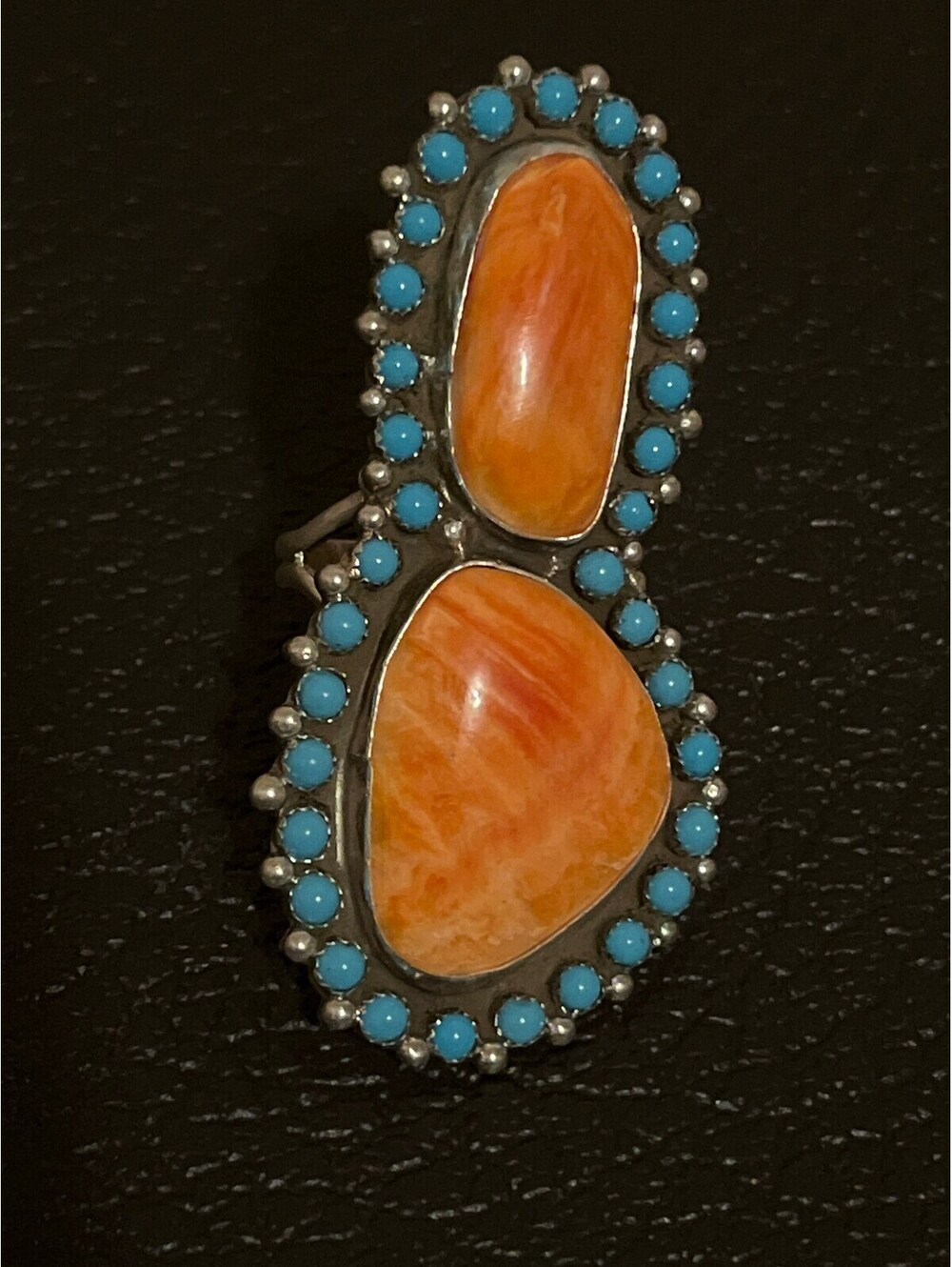 Navajo handmade turquoise sterling silver inlay ring size 11.5 natural